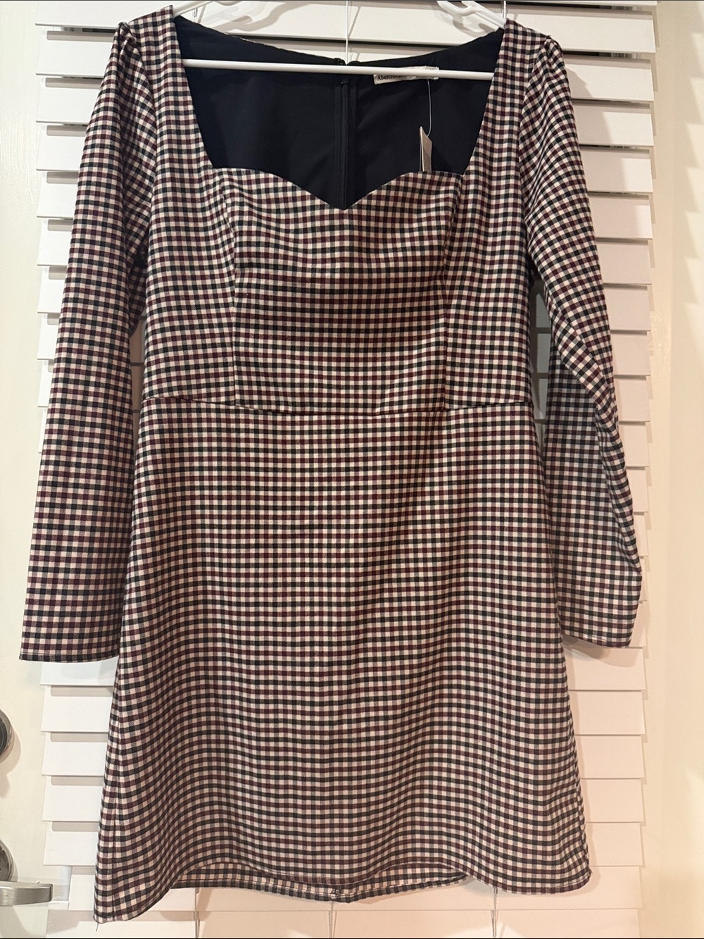Abercrombie & Fitch Gingham Long Sleeve Sweetheart Dress
